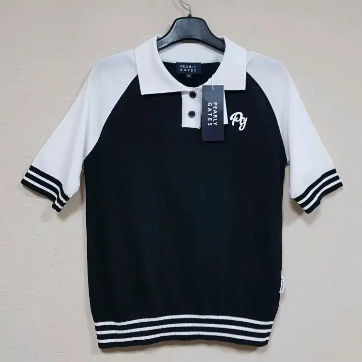 [BUNJANG] Pearly Gates Women's Short-Sleeve Knit Top Color Mix Logo / 파리게이츠 여성 백 로고 컬러 믹스 반팔 니트 (새상품)