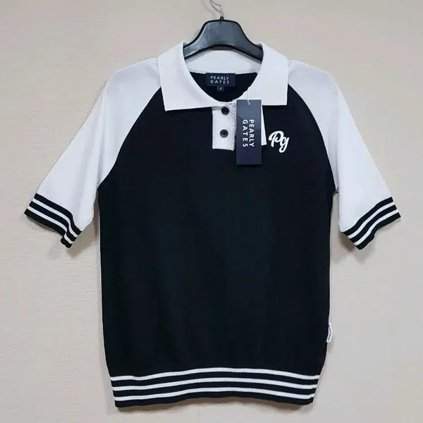 [BUNJANG] Pearly Gates Women's Short-Sleeve Knit Top Color Mix Logo / 파리게이츠 여성 백 로고 컬러 믹스 반팔 니트 (새상품)