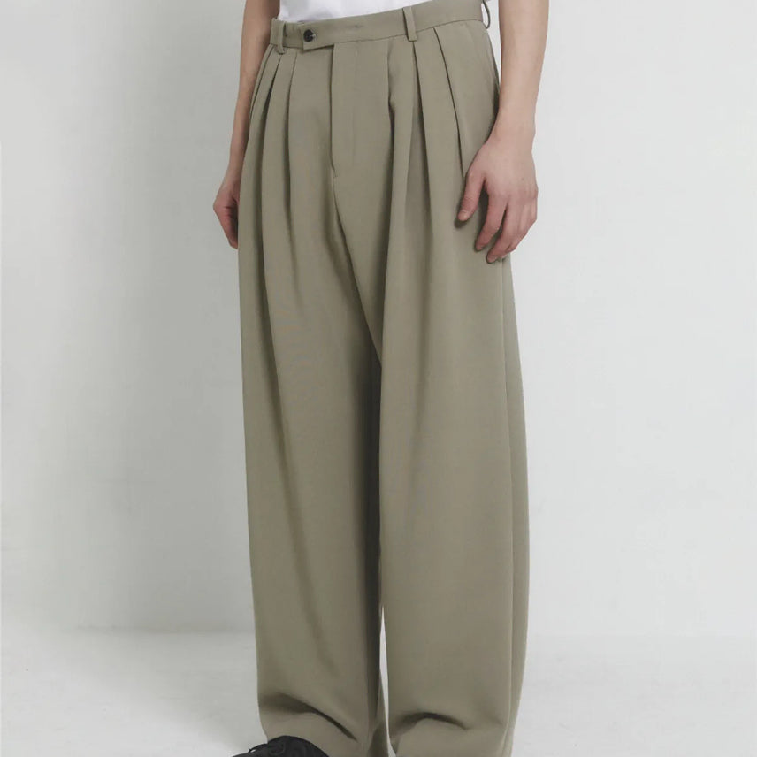 [BUNJANG] Juun.J Homme Pleated Wide Trousers (Pale Olive) / 주앙 옴므 매드 플리츠 와이드 트라우저 (페일 올리브)