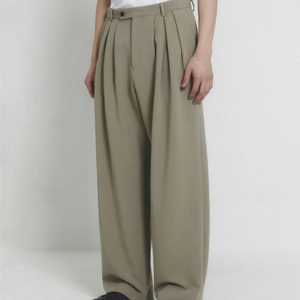 [BUNJANG] Juun.J Homme Pleated Wide Trousers (Pale Olive) / 주앙 옴므 매드 플리츠 와이드 트라우저 (페일 올리브)