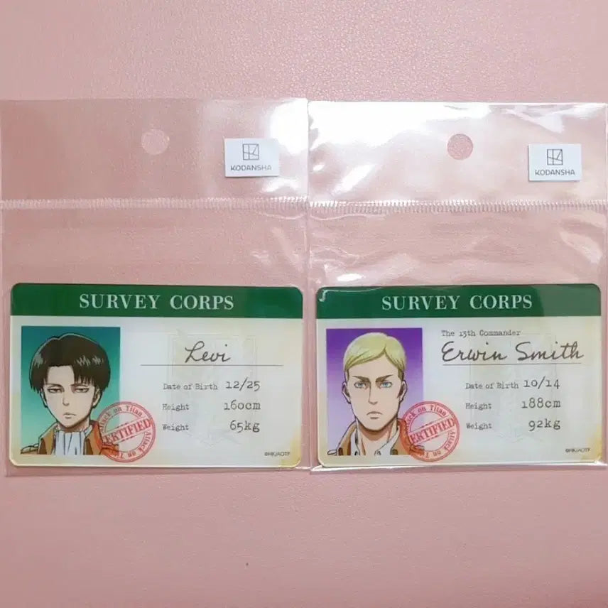 [BUNJANG] Attack on Titan Levi & Erwin Military ID Acrylic Card Set (2 Types) / 진격의 거인 리바이+엘빈 병단증 아크릴 카드 2종세트