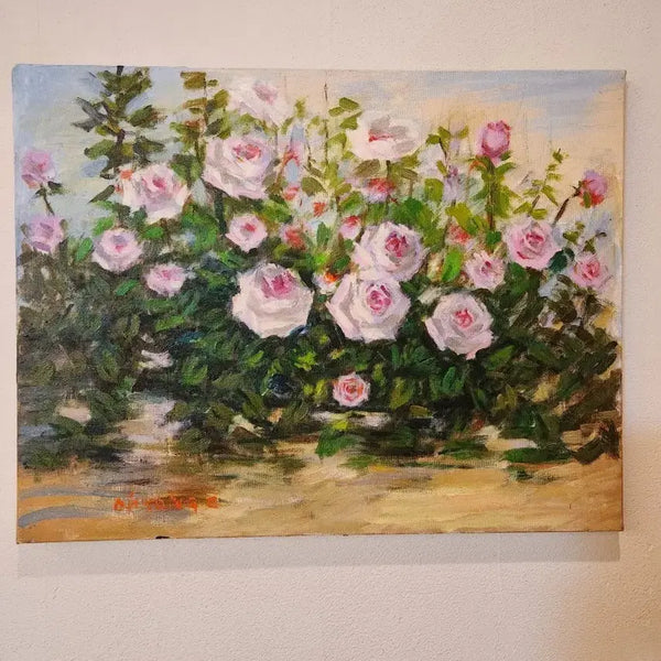 [BUNJANG] Oh Yong-chul "Landscape with Rose Garden" Oil Painting / 장미밭이 있는 풍경 오용칠 화백 유화