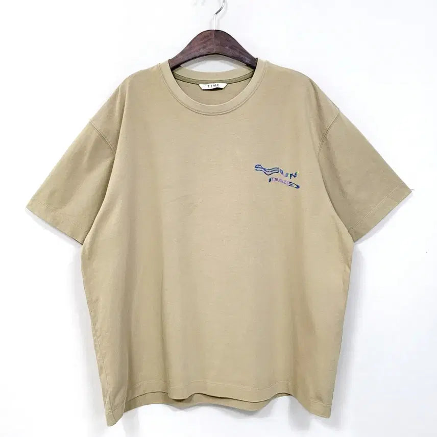 [BUNJANG] TIME Beige Khaki Logo Embroidery Half Sleeve T-Shirt / 타임 베이지카키  로고 엠브로이더리 하프 슬리브 B132