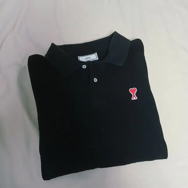 [BUNJANG] AMI Paris Ami de Coeur Heart Logo Black Cotton Short Sleeve Polo Shirt / 프랑스 감성의 정석! AMI 하트 로고 PK 반팔 셔츠