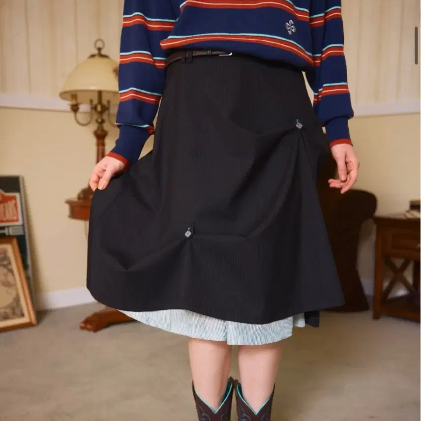 [BUNJANG] Heretic Button Flare Skirt Black / 헤레틱 버튼 플레어 스커트 블랙