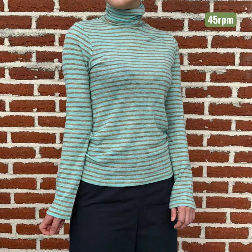 [BUNJANG] 45rpm Turtle Neck Mint Stripe Knit / 45rpm 터틀넥 민트 스트라이프