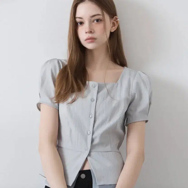 [BUNJANG] Mixxo Square Neck Peplum Blouse Ivory L / 미쏘 스퀘어넥 페블럼 블라우스 아이보리 L 100