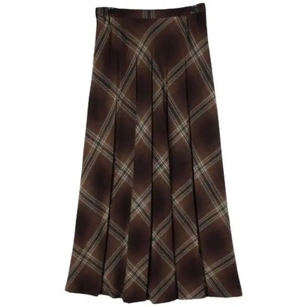 [BUNJANG] Vintage Japanese Brown Check Pleated Long Skirt / 일본 빈티지 체크 플리츠 롱 스커트 브라운 모리걸