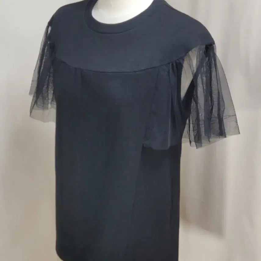 [BUNJANG] Black Mesh Puff Short Sleeve T-Shirt / 망사 퍼프 반팔 티셔츠(새상품/블랙)