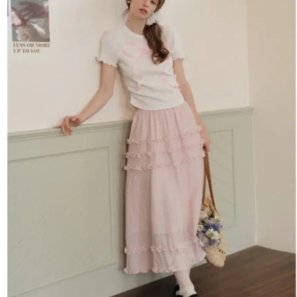 [BUNJANG] Cest Dotted Ruffle Long Skirt Pink / 품절) 쎄무아듀 Cest_Dotted ruffle skirt핑크 롱스커트