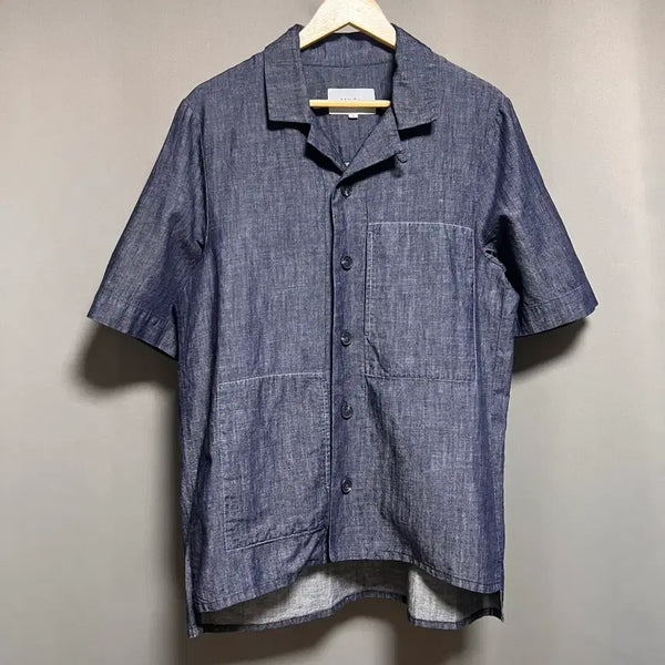 [BUNJANG] MOTH Linen Denim Half Shirt M / 모스 MOTH 린넨 데님 하프셔츠 M