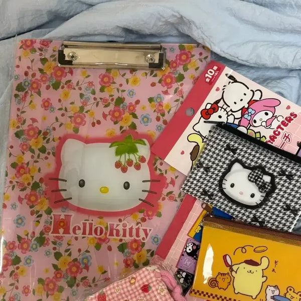 [BUNJANG] Sanrio Kitty Pompompurin Clip Board Pouch Bag Bundle Set / 새것 키티  클립보드 폼폼푸린 파우치 키티 가방 일괄