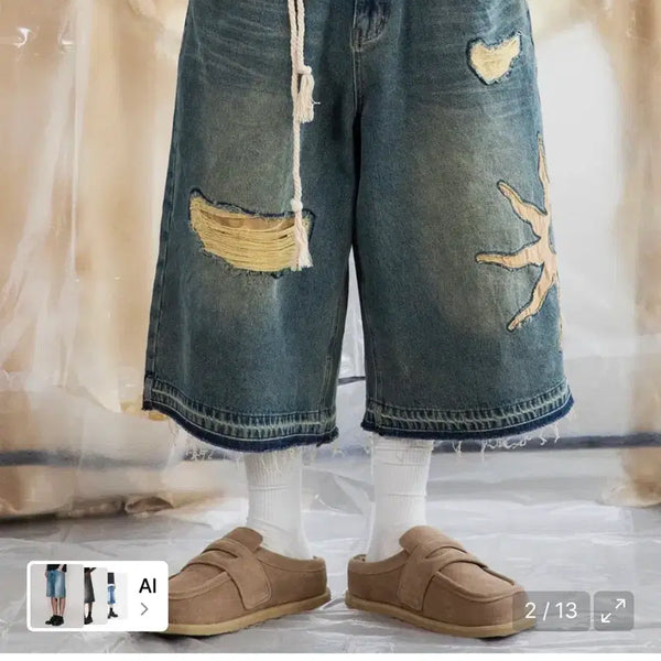 [BUNJANG] XTONZ Sunshine Wide Bermuda Denim Pants Size S / 엑스톤즈 선샤인 와이드 버뮤다 데님 팬츠 s