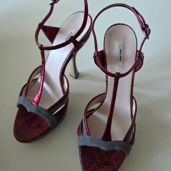[BUNJANG] Miu Miu Red Python Strap Heels (Italian Size 38 / US 240) / 새제품 miumiu미우미우 레드 파이톤 스트랩 힐 ㅡ이태리38  국내24