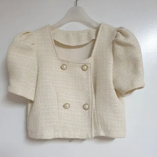 [BUNJANG] Puff Sleeve Tweed Blouse / 퍼프소매 트위드 블라우스