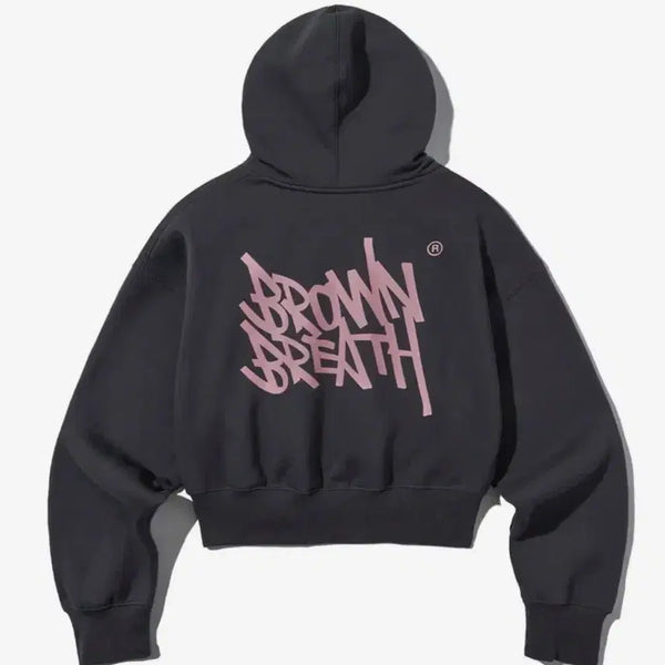 [BUNJANG] Brown Breath W Tag Crop Hoodie - Charcoal / 브라운브레스W TAG CROP HOODIE-CHARCOAL후드티