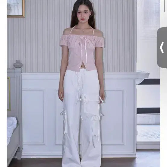 [BUNJANG] RosyFranz Pink Bustier Off-Shoulder Blouse / 로제프란츠 핑크 뷔스티에 나시 오프숄더 블라우스 티셔츠 발레코어