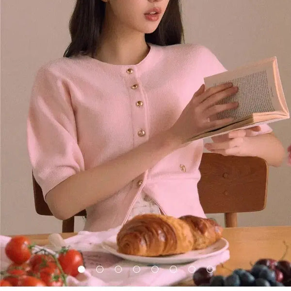 [BUNJANG] Rollarola Jang Wonyoung Short Sleeve Knit Pink / 로라로라 장원영 반팔니트