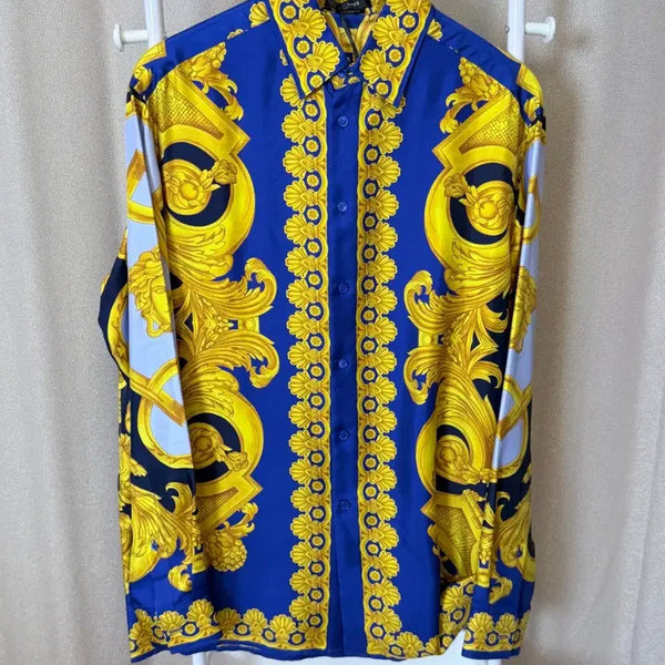[BUNJANG] Versace Silk Shirt Blue Gold / 베르사체 실크 셔츠 블루 골드