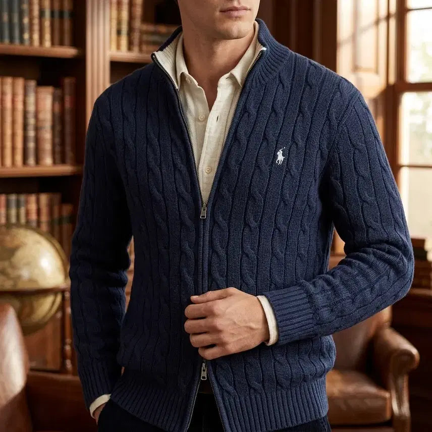 [BUNJANG] Polo Golf Cable Knit Zip-Up Navy / 폴로 골프 케이블 니트 집업 네이비 ~55반