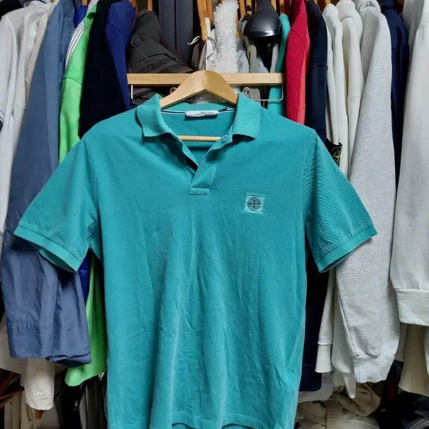 [BUNJANG] Stone Island Mint Short Sleeve Polo Shirt L / 스톤아일랜드 반팔 카라티 민트L 오케이몰 정품검수완료