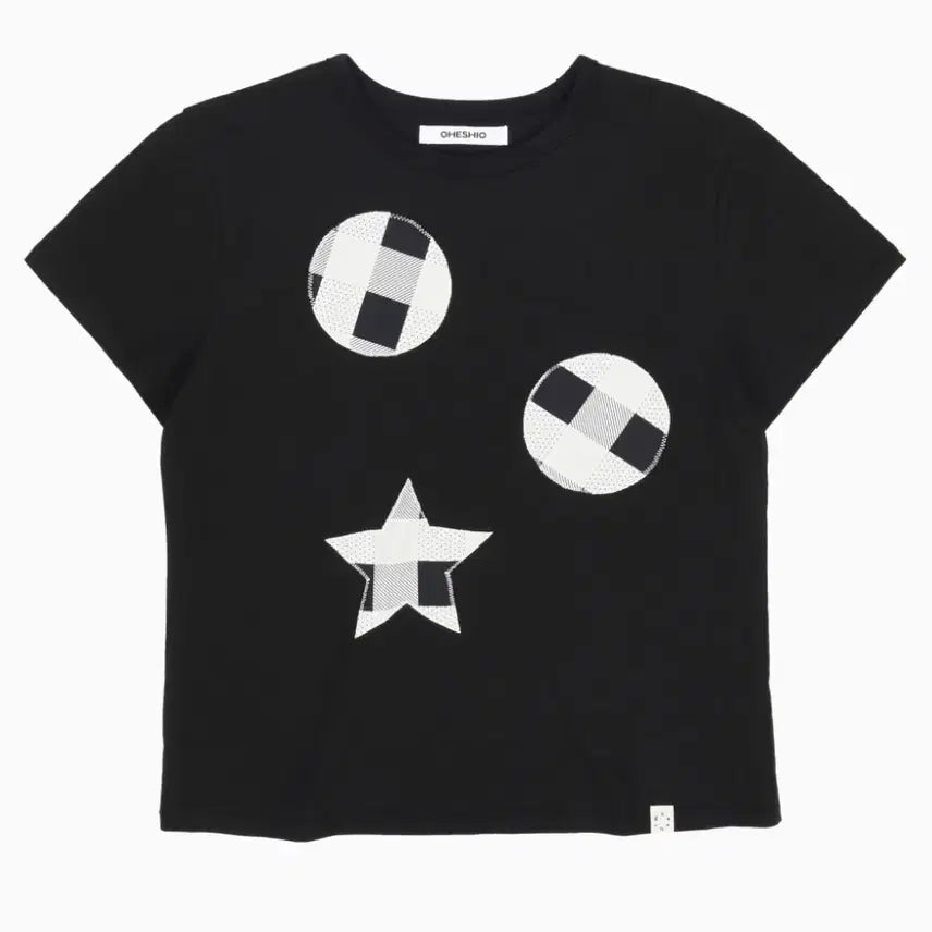 [BUNJANG] OHEHIO Check Patch T-Shirt Black / 오헤시오 체크 패치 티셔츠 블랙