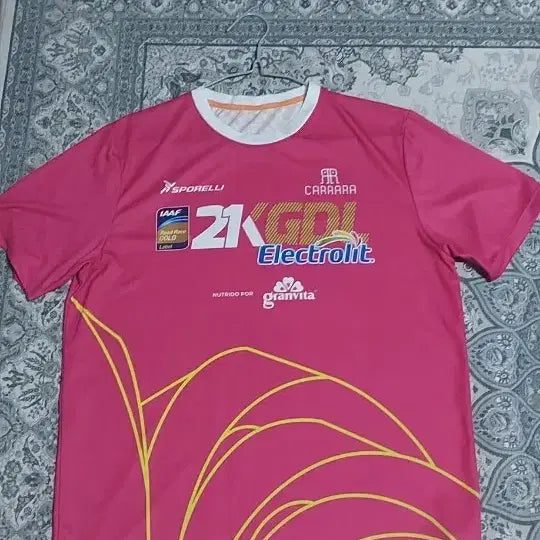 [BUNJANG] Sorelli 21KGDI Short Sleeve T-Shirt Pink Yellow Pattern / 스포렐리 21KGDI 반팔 티셔츠
