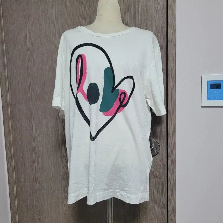 [BUNJANG] Claudie Pierlot Heart Logo Print Short Sleeve T-Shirt White L / 끌로디 피에롯 하트 로고 프린트 반팔 티셔츠 화이트 L