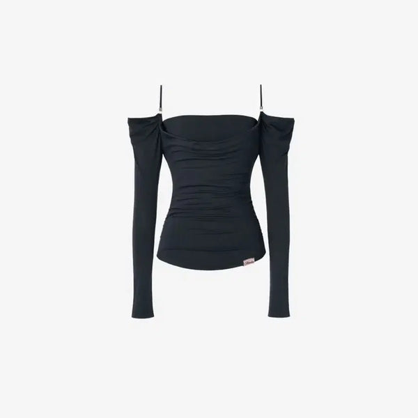 [BUNJANG] Newearlin Eve Draping Off-Shoulder Blouse Navy / 뉴얼린 이브 드레이핑 오프숄더 블라우스 네이비
