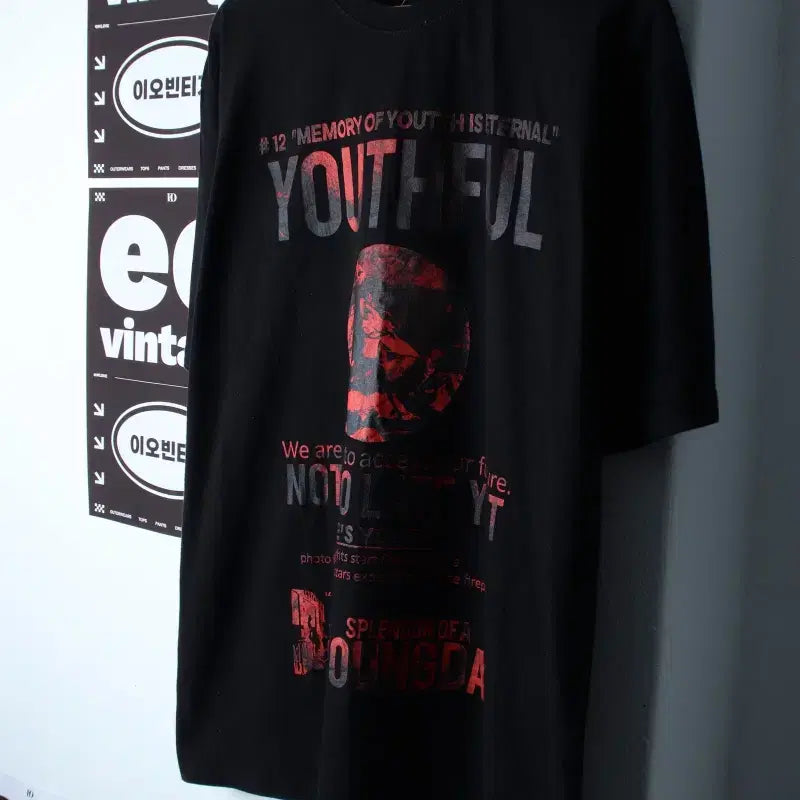 [BUNJANG] MADMAD Graphic T-Shirt Black Red Streetwear / (F) 매드매드 반팔 티셔츠 그래픽 블랙 검빨 스트릿-7E3C