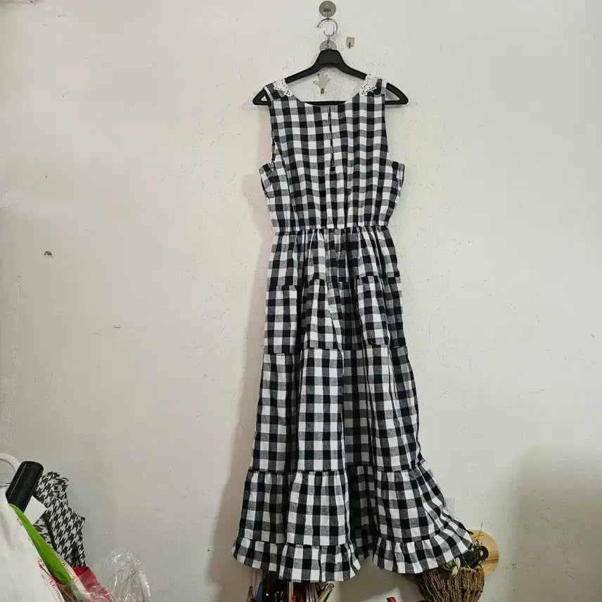 [BUNJANG] Check Pattern Lace Dress / 체크 패턴 레이스 원피스