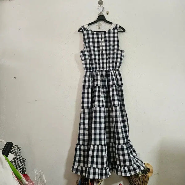 [BUNJANG] Check Pattern Lace Dress / 체크 패턴 레이스 원피스