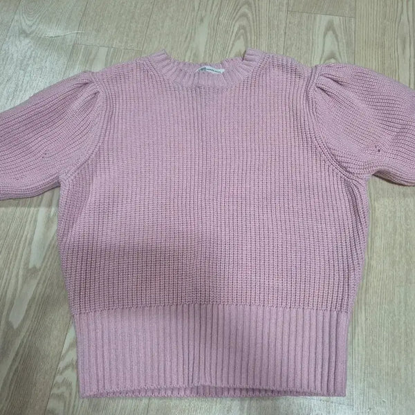 [BUNJANG] J-vim Pink Puff Sleeve Knit Short Sleeve Top / J-vim핑크 퍼프 니트 반팔