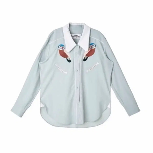 [BUNJANG] Lucky Chouette Embroidered Collar Blouse / 럭키슈에뜨 블라우스 셔츠 36