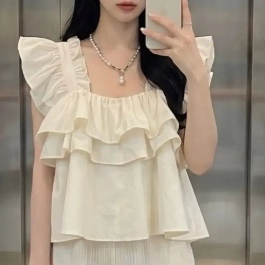 [BUNJANG] Mi&Ne Ivory Frill Sleeveless Top / [새상품] 미앤느 아이보리 프릴 나시 판매