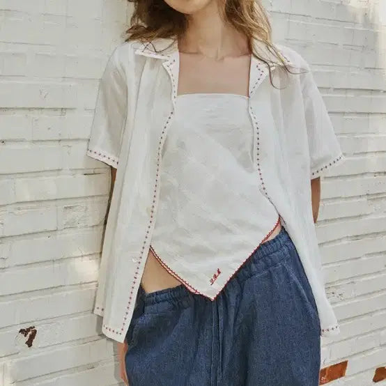 [BUNJANG] Rebasment Linen Short-Sleeve Shirt / 미착용) 르베이스먼트 리넨 반팔셔츠 프리