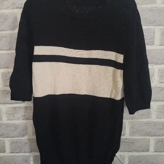 [BUNJANG] FLAMINGO Black Color Block Short Sleeve Knit Top Size 55 / FLAMINGO블랙배색 반팔니트55/알뜰한여우