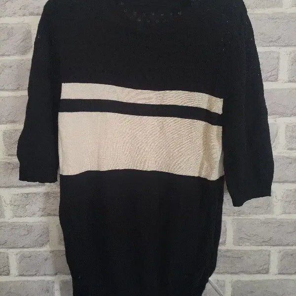 [BUNJANG] FLAMINGO Black Color Block Short Sleeve Knit Top Size 55 / FLAMINGO블랙배색 반팔니트55/알뜰한여우