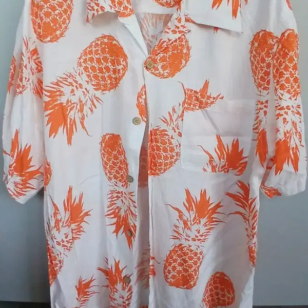 [BUNJANG] Patina Orange Pineapple Pattern Aloha Hawaiian Shirt - Size L / Patina 서프 셔츠 오렌지 파인애플 패턴 L사이즈 알로하 하와이안셔츠