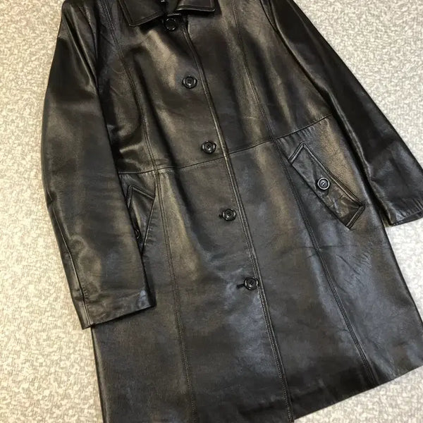 [BUNJANG] ROBO Genuine Leather Black Trench Half Coat Jacket / 로보 양가죽 블랙 트렌치 하프 코트 재킷 자켓 점퍼 ROBO