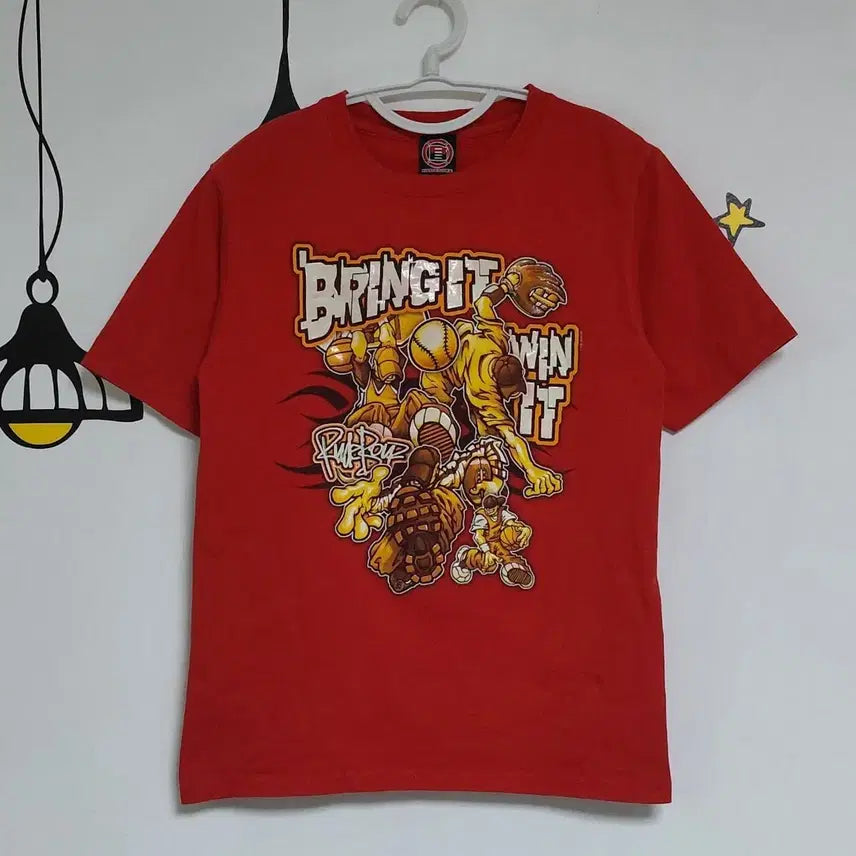 [BUNJANG] RUDEBOYZ Y2K Old School Graphic Red T-Shirt (Size S) / [S] 루드보이즈(RUDEBOYZ) Y2K 올드스쿨 그래픽 레드 티셔츠