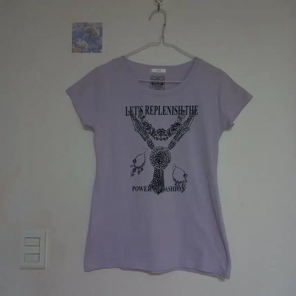[BUNJANG] Vintage Cubic Embellished T-Shirt / 빈티지 큐빅 장식 티셔츠
