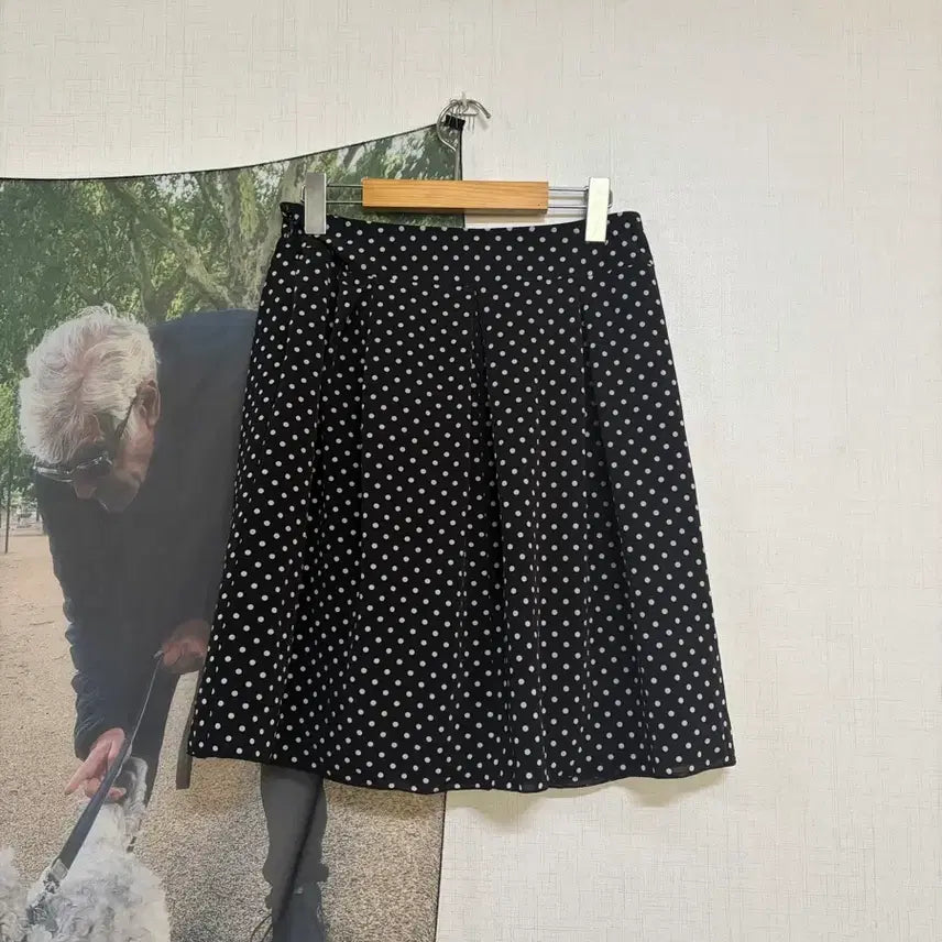 [BUNJANG] Midi Skirt White Dot Black Pleated / 블랙 도트 스커트