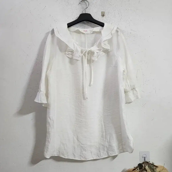 [BUNJANG] Frill White Blouse / 프릴 화이트 블라우스