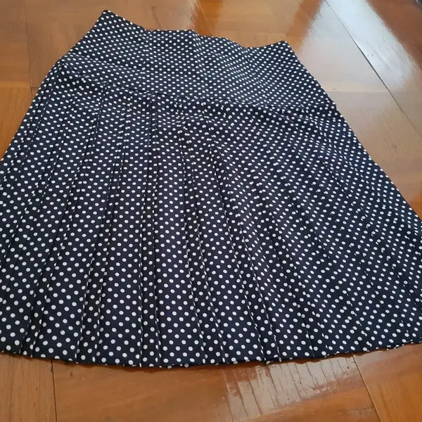 [BUNJANG] Women's Navy Dot Pleated Mini Skirt / 여성  스커트