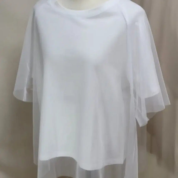 [BUNJANG] Mesh Layering Short Sleeve T-Shirt (White) / 새상품)메쉬 레이어링 반팔 티셔츠(화이트)