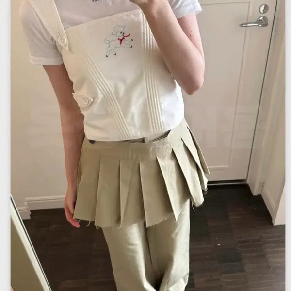 [BUNJANG] Mingles Day Wrap Skirt Pants Set Beige Small / 택포)밍글루우 데이 랩 스커트 팬츠 (세트) 스몰