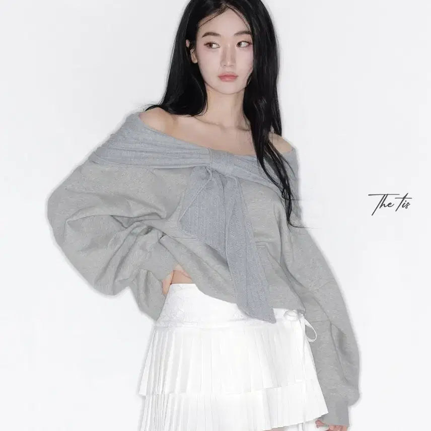 [BUNJANG] THETIS Two-Way Ribbon Off-Shoulder Hoodie (Spring Ver.) - Grey / 26SS 더티스 리본 후드 봄 버전 그레이