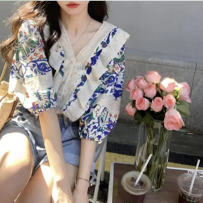[BUNJANG] Lovely Lace Frill Blouse / 러블리 레이스 프릴 블라우스 (무료배송)