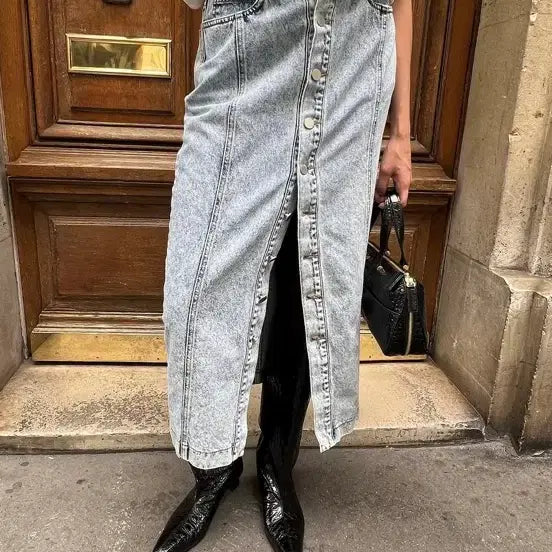 [BUNJANG] Dragon Blues Panel Point Denim Skirt - Ice Grey / 드래곤블루스 패널 포인트 데님 스커트 - 아이스그레이 M